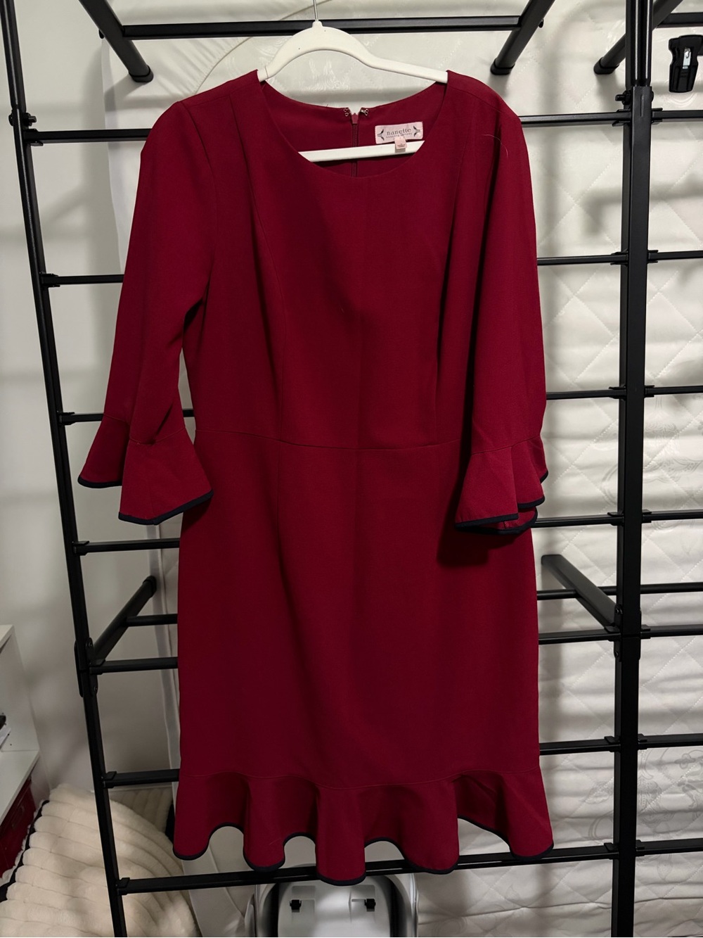 Nanette Lepore Burgundy Ruffle-Hem Midi Dress